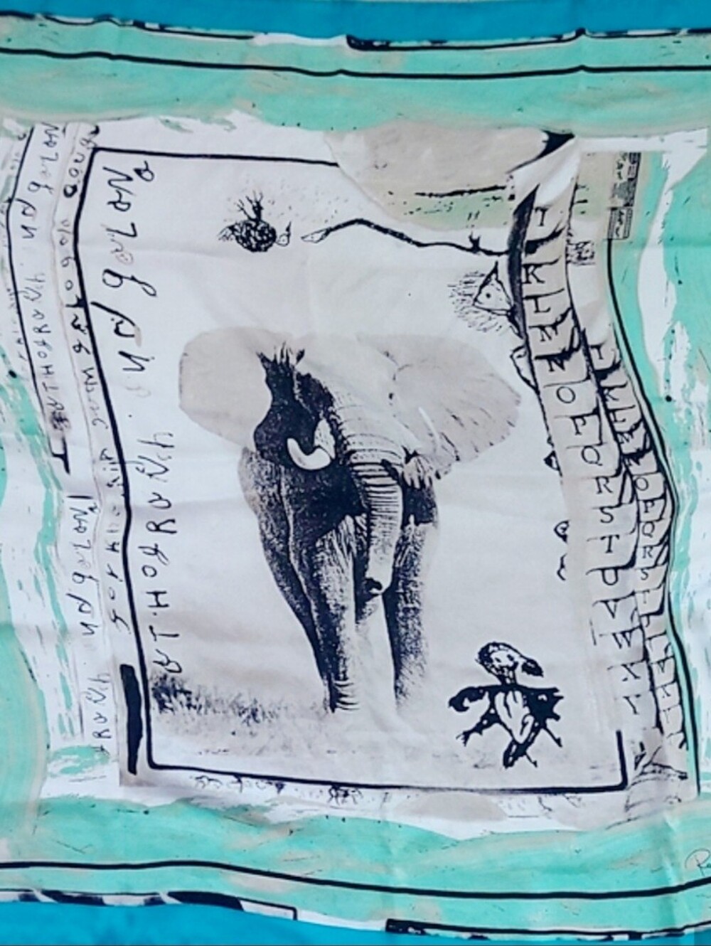 Roberto Cavalli Turquoise & Cream Printed Silk Scarf